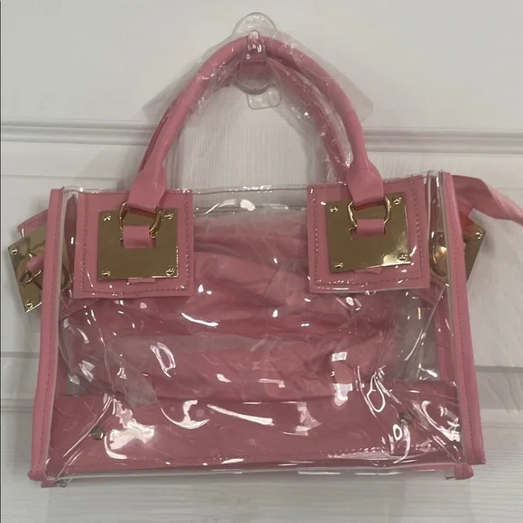 Barbie Pink Clear Tote Gold Hardware transparent nwts - Picture 4 of 12